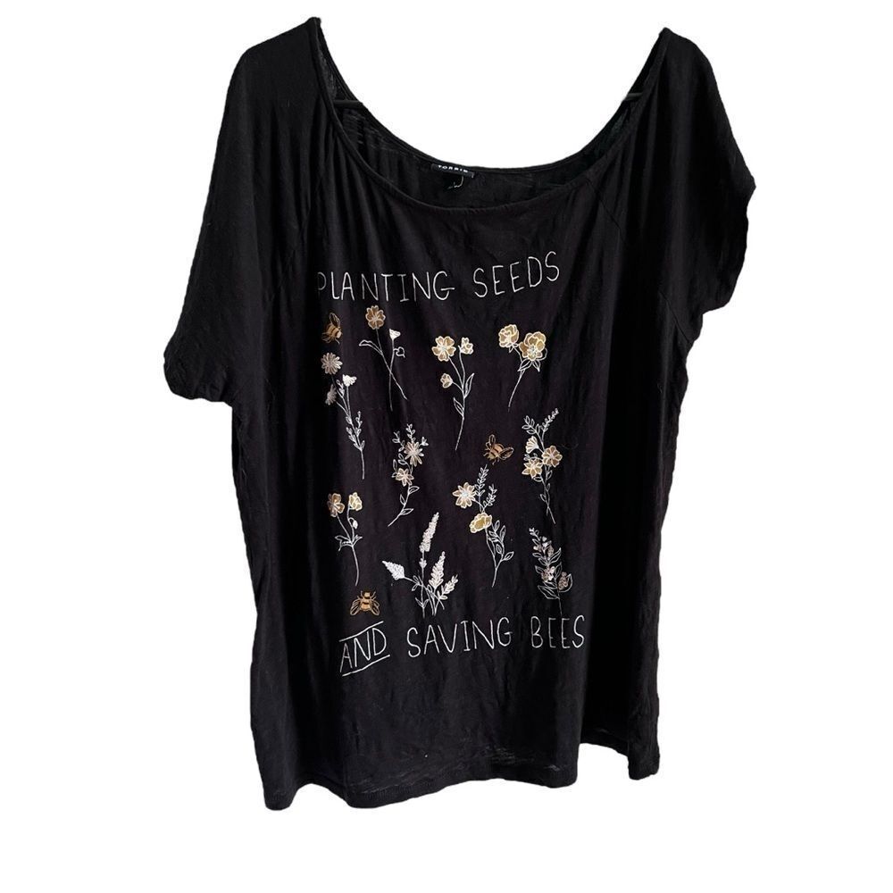 Torrid black off the shoulder Planting Seeds and Saving Bees tee 1 - Picture 2 of 4
